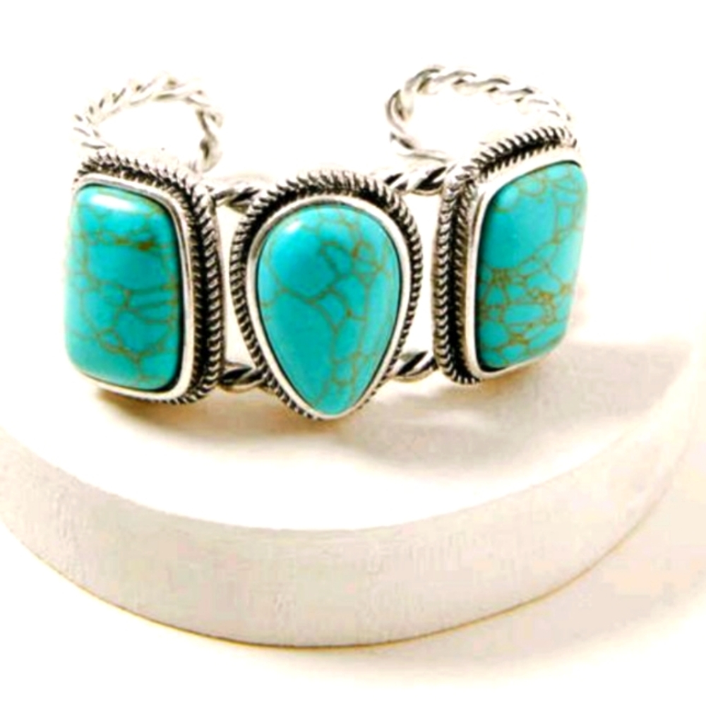 Idyllwind Blue and Silver Cuff Bracelet with Turquoise Stones